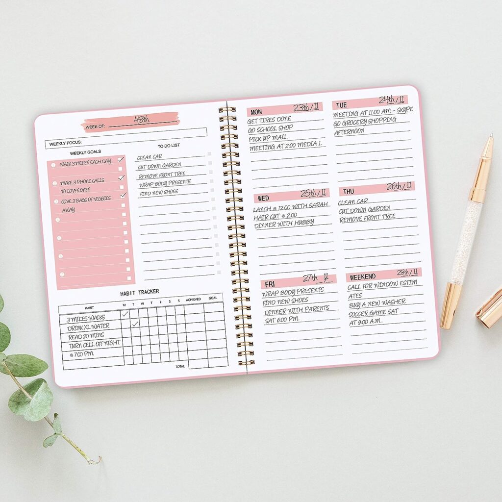 Undated Weekly Planner- Weekly Goals Notebook, A5 To Do List Planner, Habit Tracker Journal with Spiral Binding, Tracker and Goal Planner, 5.7 x 8.0 inches